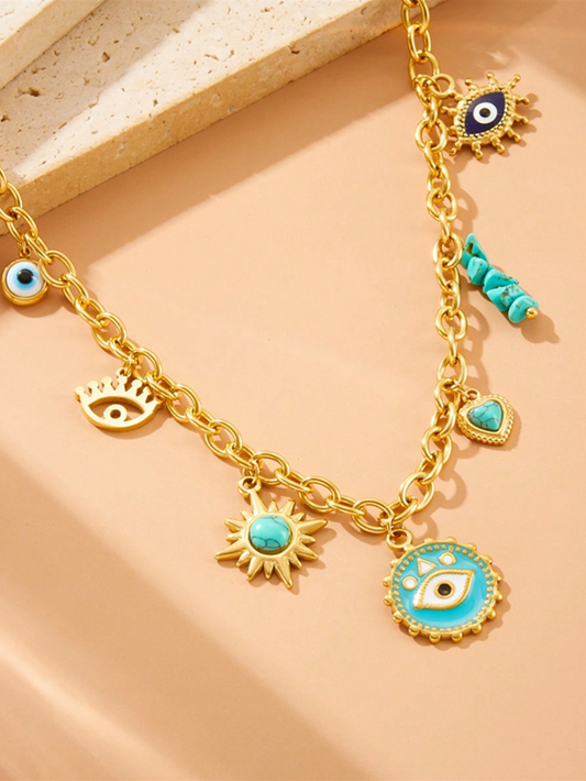 Evil Eye & Heart Pendant Necklace